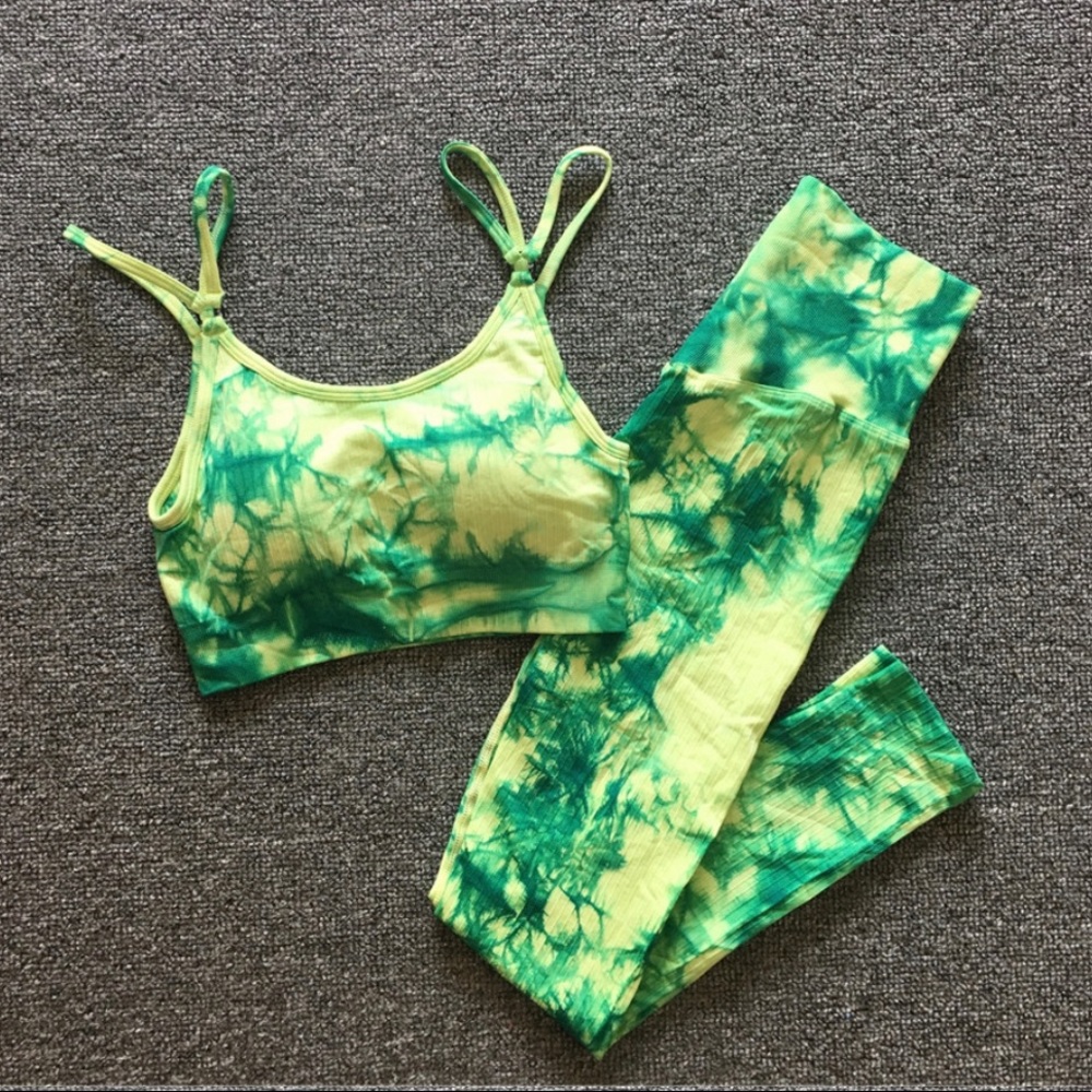 Yellow/Green Marble Tie Dye Seamless Workout Set